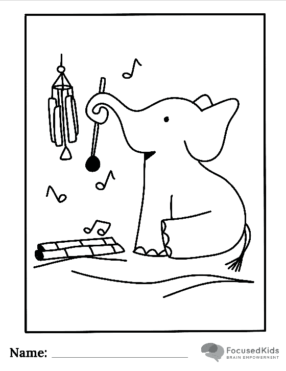 FocusedKids Coloring Page Download: Elephant and Instruments